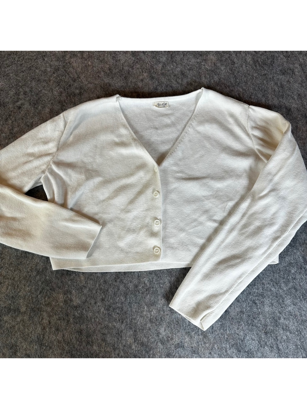 John Galt White Cropped 100% Cotton Minimalist Preppy Luxury Cropped Cardigan